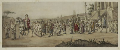 27556 Afbeelding van de maskerade van de studenten van de Utrechtse hogeschool ter gelegenheid van het 270-jarig ...